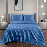 Art Silk Satin Sheet Set Hotel 4 Pieces Fitted/Flat Sheet Bedding Set-Luxury Soft Silky Sheets for Hair and Skin, Similar to Silk Bed Sheets Set 4 Pieces(Queen,Ocean)