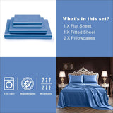 Art Silk Satin Sheet Set Hotel 4 Pieces Fitted/Flat Sheet Bedding Set-Luxury Soft Silky Sheets for Hair and Skin, Similar to Silk Bed Sheets Set 4 Pieces(Queen,Ocean)