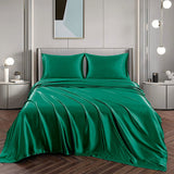Art Silk Satin Sheet Set Hotel 4 Pieces Fitted/Flat Sheet Bedding Set-Luxury Soft Silky Sheets for Hair and Skin, Similar to Silk Bed Sheets Set 4 Pieces(Super King,Green)
