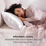 Silk Feel  Pillowcase for Hair and Skin Mulberry Silk Pillowcase Soft Breathable Smooth Both Sided Natural Silk Pillowcase with Envelope pocket Beauty Sleep Silk Pillow Case for Gift (2 Pack, Standard, White)