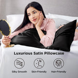Silk Feel Pillowcase for Hair and Skin Mulberry Silk Pillowcase Soft Breathable Smooth Both Sided Natural Silk Pillowcase with Envelope pocket Beauty Sleep Silk Pillow Case for Gift (2 Pack, Standard, Black)