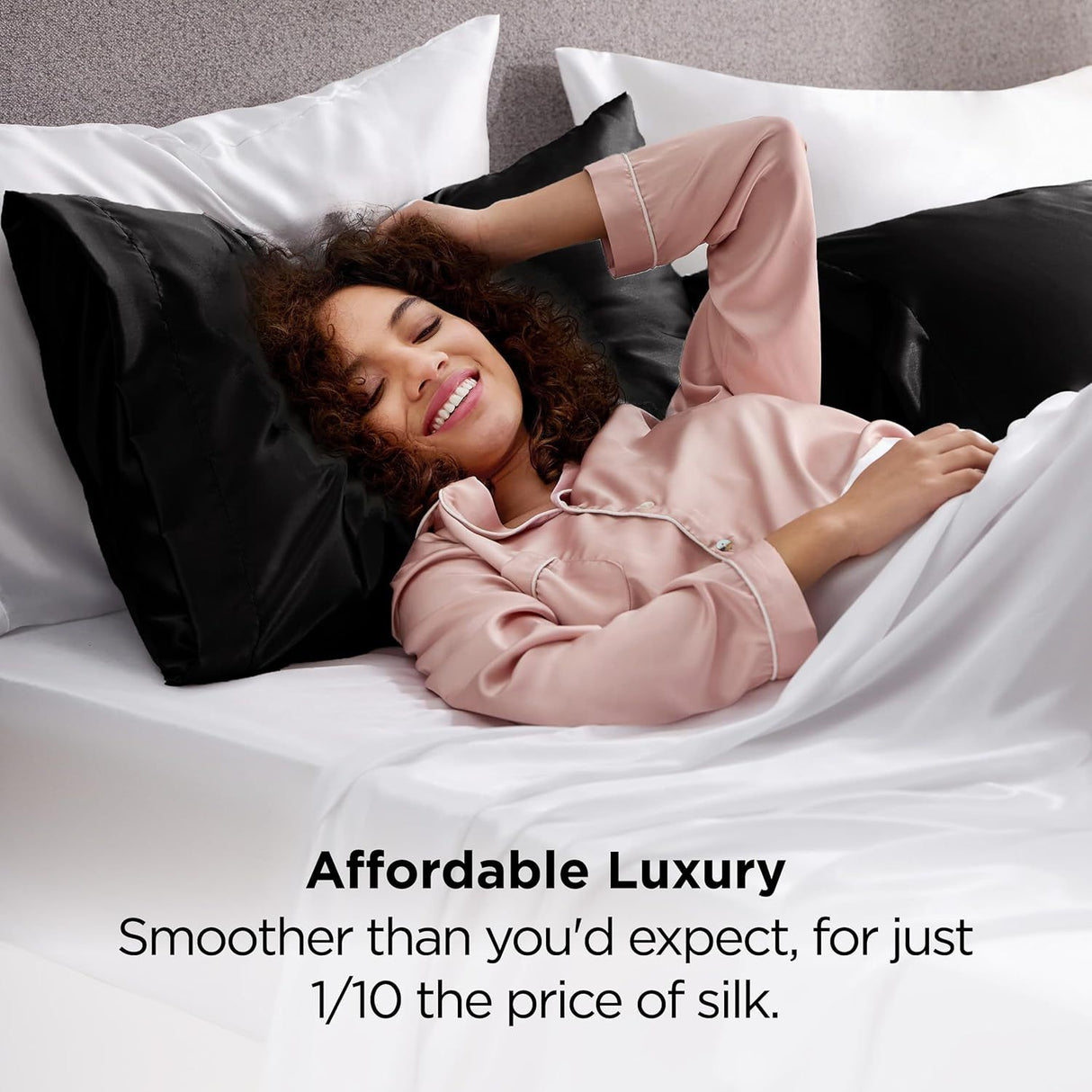 Silk Feel Pillowcase for Hair and Skin Mulberry Silk Pillowcase Soft Breathable Smooth Both Sided Natural Silk Pillowcase with Envelope pocket Beauty Sleep Silk Pillow Case for Gift (2 Pack, Standard, Black)