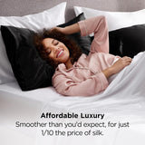 Silk Feel Pillowcase for Hair and Skin Mulberry Silk Pillowcase Soft Breathable Smooth Both Sided Natural Silk Pillowcase with Envelope pocket Beauty Sleep Silk Pillow Case for Gift (2 Pack, Standard, Black)