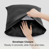 Silk Feel Pillowcase for Hair and Skin Mulberry Silk Pillowcase Soft Breathable Smooth Both Sided Natural Silk Pillowcase with Envelope pocket Beauty Sleep Silk Pillow Case for Gift (2 Pack, Standard, Black)
