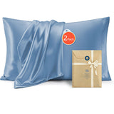 Silk Pillowcase for Hair and Skin Mulberry Silk Pillowcase Soft Breathable Smooth Both Sided Natural Silk Pillowcase with Envelope pocket Beauty Sleep Silk Pillow Case for Gift (2 Pack, Standard, Sea Blue)