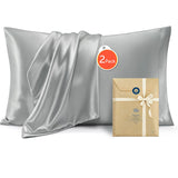 Silk Feel  Pillowcase for Hair and Skin Mulberry Silk Pillowcase Soft Breathable Smooth Both Sided Natural Silk Pillowcase with Envelope pocket Beauty Sleep Silk Pillow Case for Gift (2 Pack, Standard, Grey)