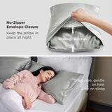 Silk Feel  Pillowcase for Hair and Skin Mulberry Silk Pillowcase Soft Breathable Smooth Both Sided Natural Silk Pillowcase with Envelope pocket Beauty Sleep Silk Pillow Case for Gift (2 Pack, Standard, Grey)