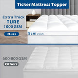 1000GSM Mattress Topper Viscose Derived from Bamboo, Thick Pillowtop Fitted Mattress Cover with 45cm Deep Skirt - Machine Washable Hypoallergenic(Queen,,Black)