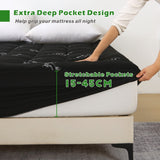 800GSM Mattress Topper Viscose Derived from Bamboo, Thick Pillowtop Fitted Mattress Cover with 45cm Deep Skirt - Machine Washable Hypoallergenic(Queen,,Black)