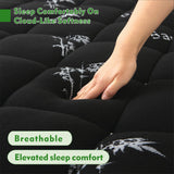 800GSM Mattress Topper Viscose Derived from Bamboo, Thick Pillowtop Fitted Mattress Cover with 45cm Deep Skirt - Machine Washable Hypoallergenic（Single,Black）