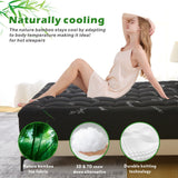 800GSM Mattress Topper Viscose Derived from Bamboo, Thick Pillowtop Fitted Mattress Cover with 45cm Deep Skirt - Machine Washable Hypoallergenic（Single,Black）