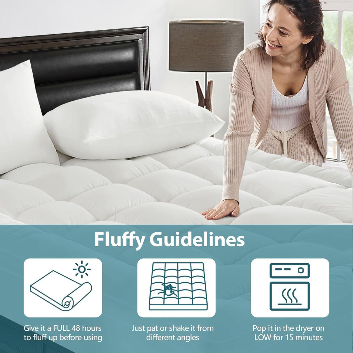 1000GSM Mattress Topper Viscose Derived from Bamboo, Thick Pillowtop Fitted Mattress Cover with 45cm Deep Skirt - Machine Washable Hypoallergenic(Super King,Black)