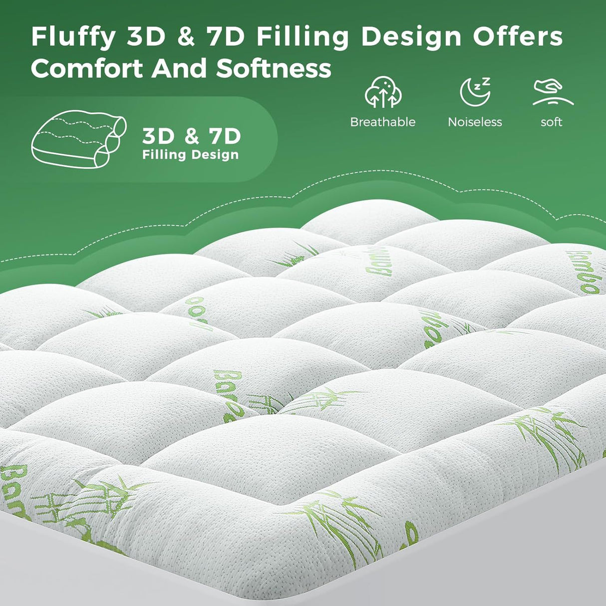 800GSM Mattress Topper Viscose Derived from Bamboo, Thick Pillowtop Fitted Mattress Cover with 45cm Deep Skirt - Machine Washable Hypoallergenic(Super King,Green)