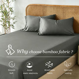 3 Piece Hotel Bamboo Cooling Fitted Sheet Set & Pillowcase -Ultra Soft 2000TC Breathable Fitted Bed Sheets Set with 37 Centimetre Deep Pocket-Cooling Sheets for Hot Sleepers(Grey,Double)