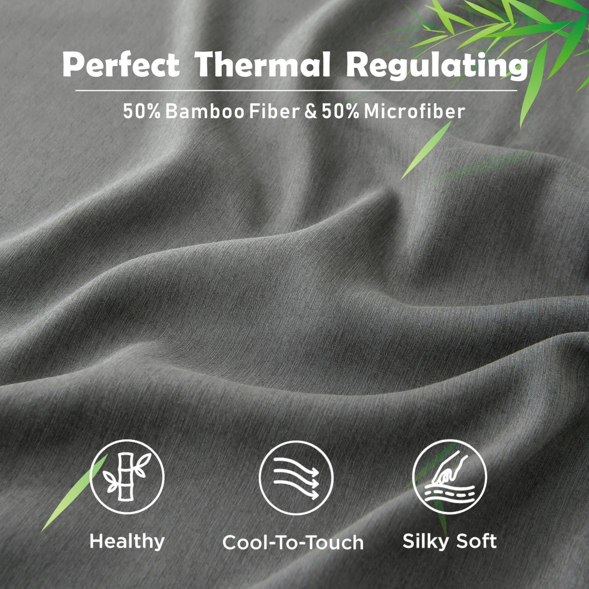 3 Piece Hotel Bamboo Cooling Fitted Sheet Set & Pillowcase -Ultra Soft 2000TC Breathable Fitted Bed Sheets Set with 37 Centimetre Deep Pocket-Cooling Sheets for Hot Sleepers(Grey,Double)