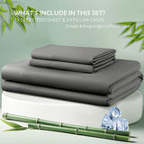 3 Piece Hotel Bamboo Cooling Fitted Sheet Set & Pillowcase -Ultra Soft 2000TC Breathable Fitted Bed Sheets Set with 37 Centimetre Deep Pocket-Cooling Sheets for Hot Sleepers(Grey,Double)