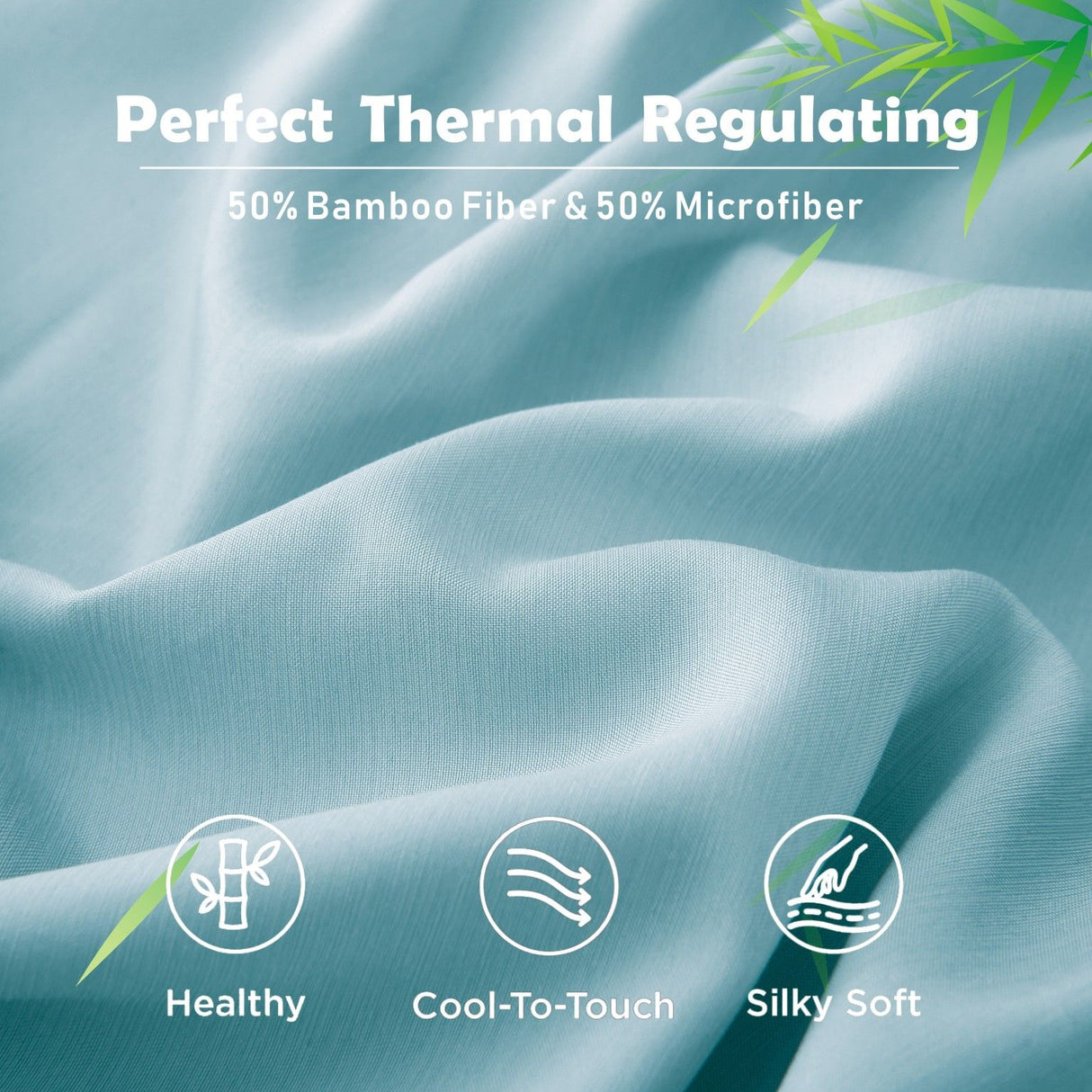 3 Piece Hotel Bamboo Cooling Fitted Sheet Set & Pillowcase -Ultra Soft 2000TC Breathable Fitted Bed Sheets Set with 37 Centimetre Deep Pocket-Cooling Sheets for Hot Sleepers(Sky Blue,Double)