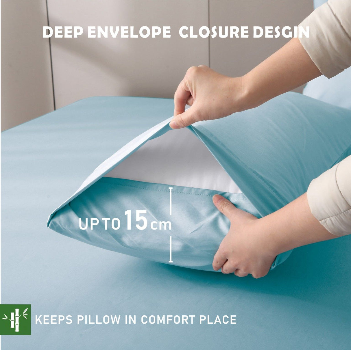 3 Piece Hotel Bamboo Cooling Fitted Sheet Set & Pillowcase -Ultra Soft 2000TC Breathable Fitted Bed Sheets Set with 37 Centimetre Deep Pocket-Cooling Sheets for Hot Sleepers(Sky Blue,Double)