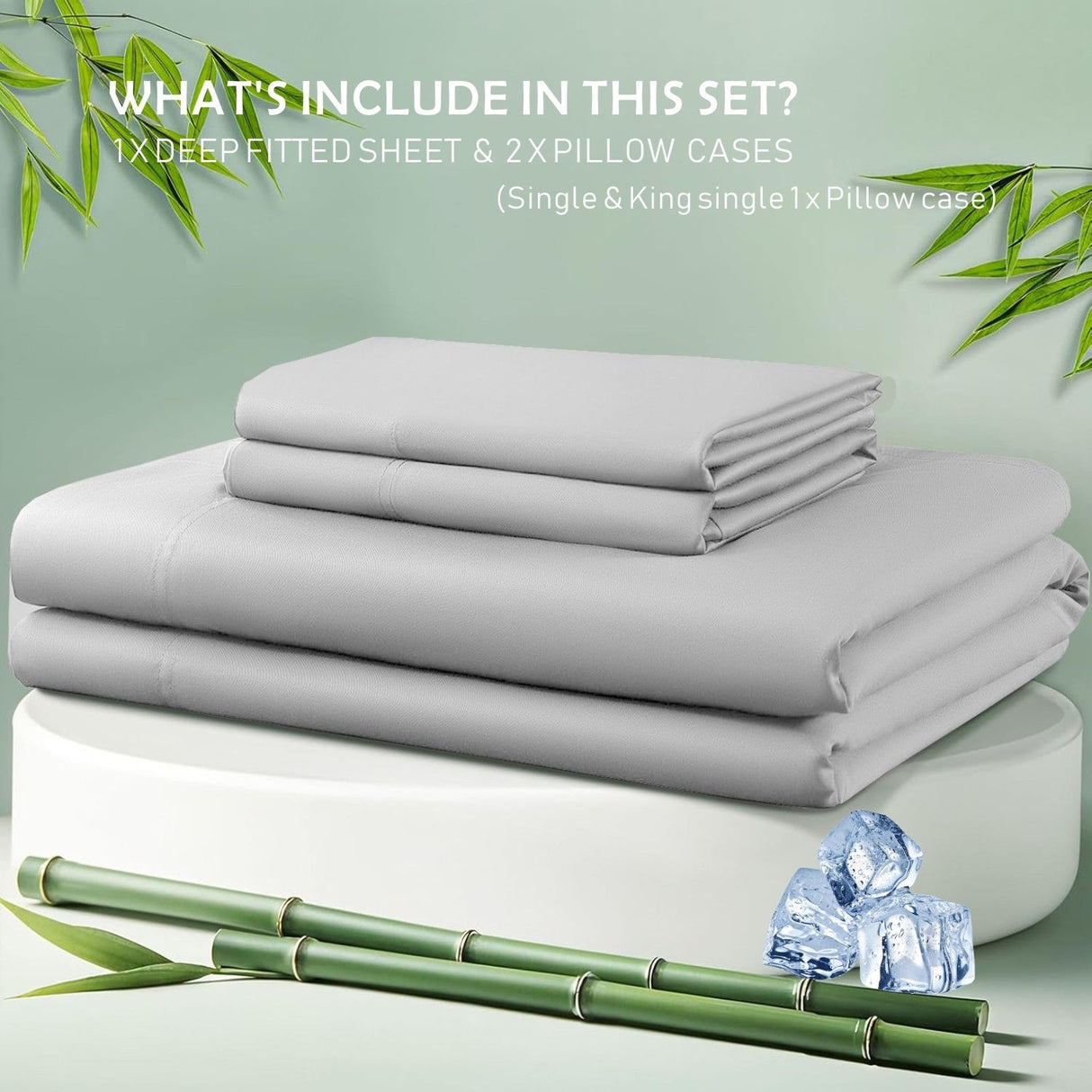 3 Piece Hotel Bamboo Cooling Fitted Sheet Set & Pillowcase -Ultra Soft 2000TC Breathable Fitted Bed Sheets Set with 37 Centimetre Deep Pocket-Cooling Sheets for Hot Sleepers(Silver-gray,Double)