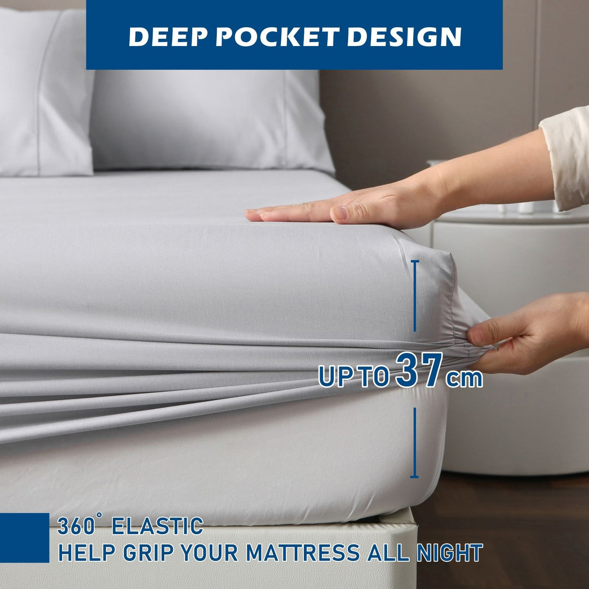 4 Piece Hotel Bamboo Cooling Sheet Set -Ultra Soft 2000TC Breathable Bed Sheets Set with 37 Centimetre Deep Pocket-Cooling Sheets for Hot Sleepers(Silver-gray,Double)