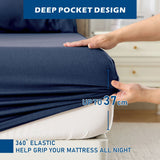 4 Piece Hotel Bamboo Cooling Sheet Set -Ultra Soft 2000TC Breathable Bed Sheets Set with 37 Centimetre Deep Pocket-Cooling Sheets for Hot Sleepers(Navy,King)