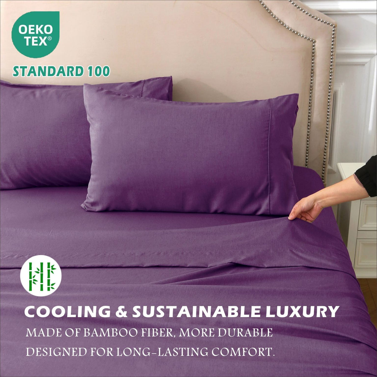 3 Piece Hotel Bamboo Cooling Sheet Set -Ultra Soft 2000TC Breathable Bed Sheets Set with 37 Centimetre Deep Pocket-Cooling Sheets for Hot Sleepers(Purple,King Single)