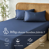 3 Piece Hotel Bamboo Cooling Fitted Sheet Set & Pillowcase -Ultra Soft 2000TC Breathable Fitted Bed Sheets Set with 37 Centimetre Deep Pocket-Cooling Sheets for Hot Sleepers(Navy,Queen)