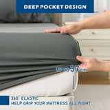 4 Piece Hotel Bamboo Cooling Sheet Set -Ultra Soft 2000TC Breathable Bed Sheets Set with 37 Centimetre Deep Pocket-Cooling Sheets for Hot Sleepers(Grey,Queen)