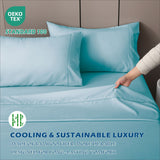 4 Piece Hotel Bamboo Cooling Sheet Set -Ultra Soft 2000TC Breathable Bed Sheets Set with 37 Centimetre Deep Pocket-Cooling Sheets for Hot Sleepers(Sky Blue,Queen)