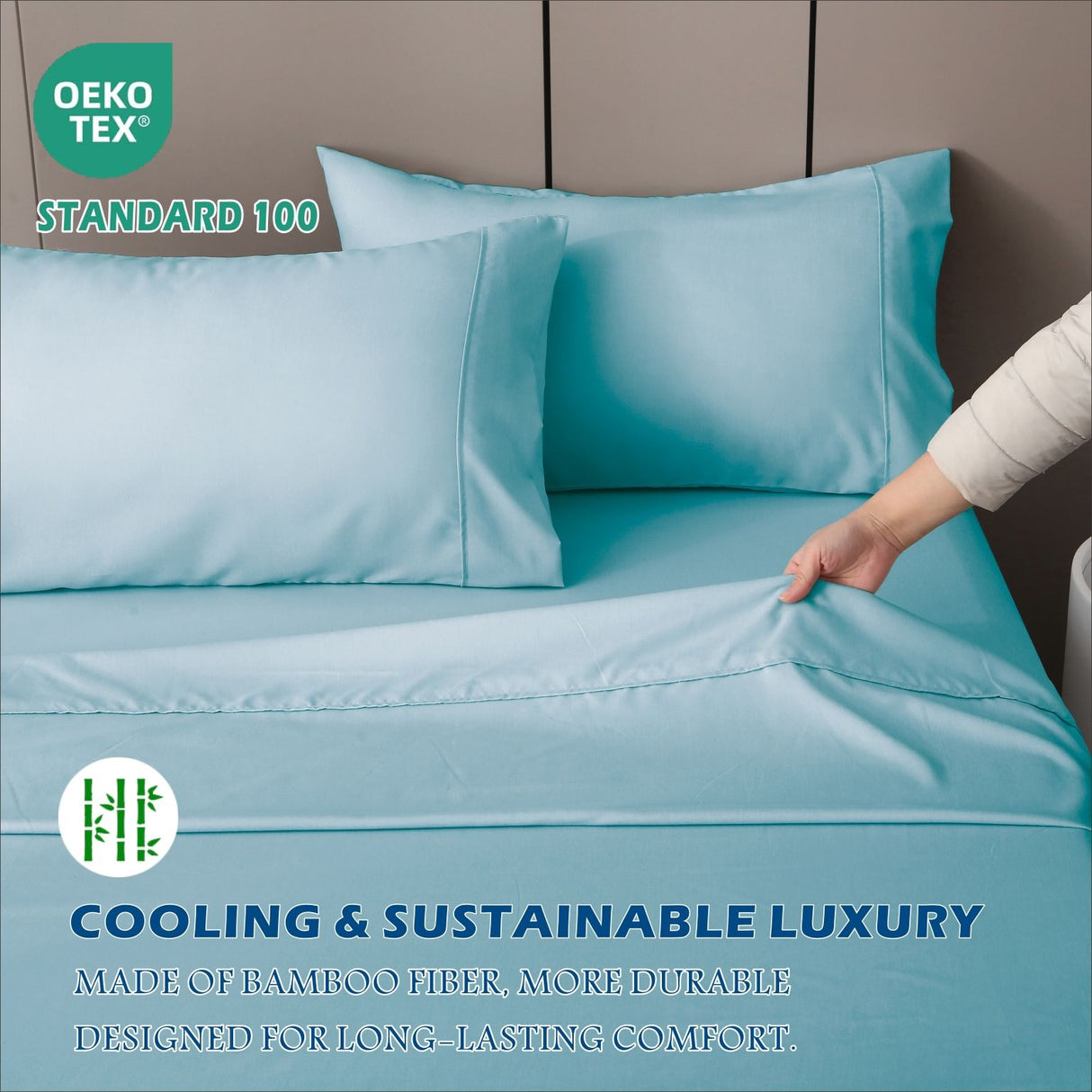 3 Piece Hotel Bamboo Cooling Sheet Set -Ultra Soft 2000TC Breathable Bed Sheets Set with 37 Centimetre Deep Pocket-Cooling Sheets for Hot Sleepers(Sky Blue,Single)