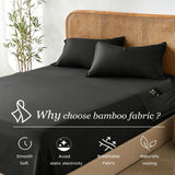 3 Piece Hotel Bamboo Cooling Fitted Sheet Set & Pillowcase -Ultra Soft 2000TC Breathable Fitted Bed Sheets Set with 37 Centimetre Deep Pocket-Cooling Sheets for Hot Sleepers(Black,Super King)