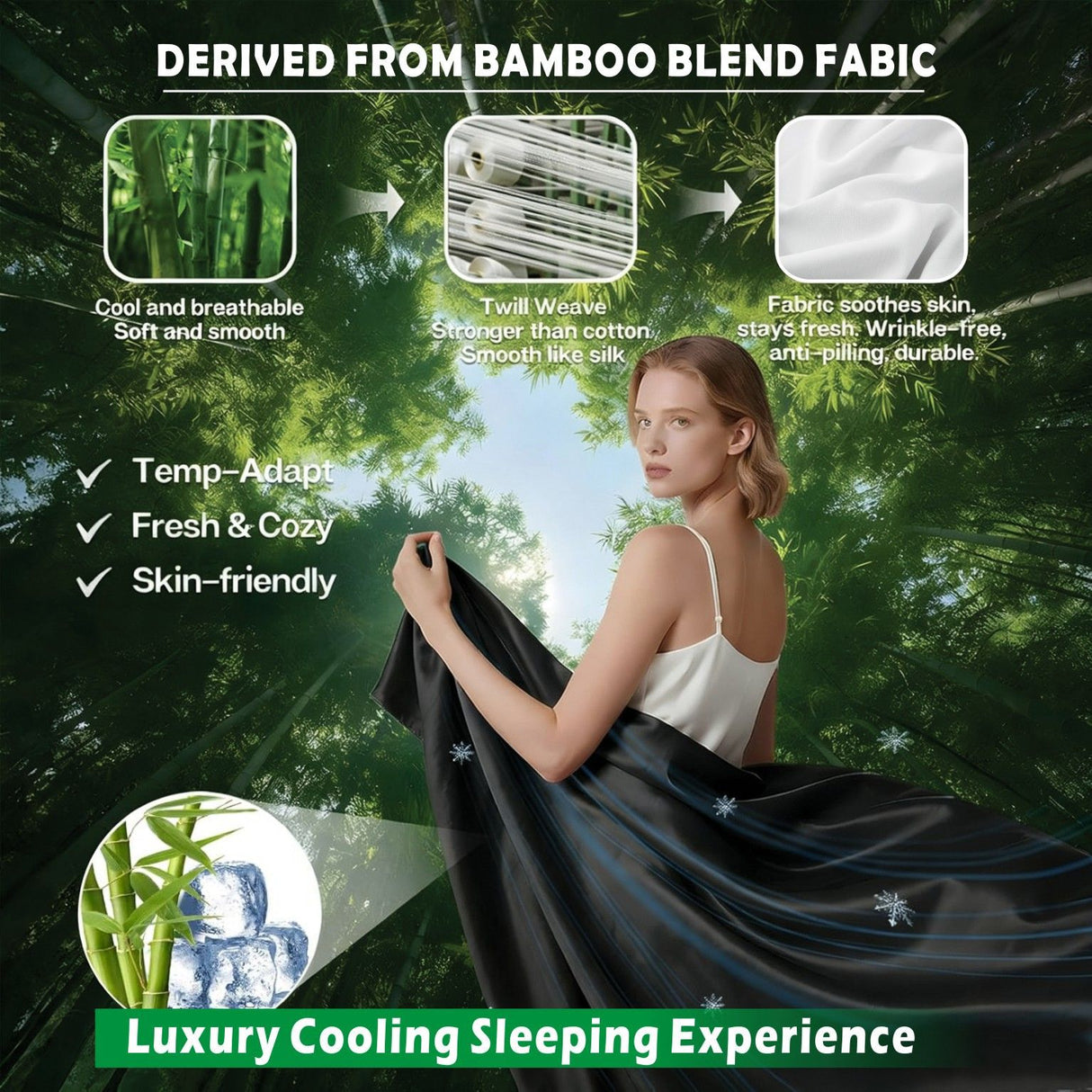 4 Piece Hotel Bamboo Cooling Sheet Set -Ultra Soft 2000TC Breathable Bed Sheets Set with 37 Centimetre Deep Pocket-Cooling Sheets for Hot Sleepers(Black,Super King)