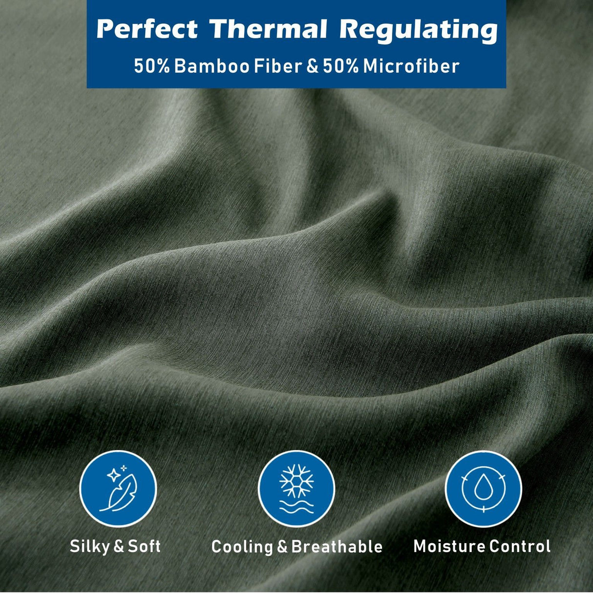 4 Piece Hotel Bamboo Cooling Sheet Set -Ultra Soft 2000TC Breathable Bed Sheets Set with 37 Centimetre Deep Pocket-Cooling Sheets for Hot Sleepers(Olive green,Super King)