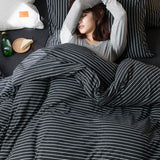 SHANGPIN Cotton Bedding Set Stripe 60 Thread Count 1.2m bed hat [quilt cover 150*200/bed hat 120*200] three-piece set