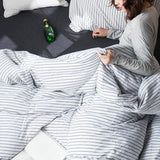 SHANGPIN Cotton Bedding Set Stripe 60 Thread Count 1.5m bed hat [quilt cover 200*230/bed hat 150*200] four-piece set