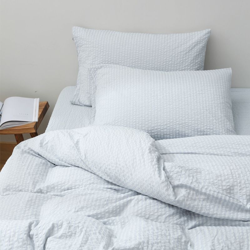 Cotton Seersucker 4 Piece Set Washed Striped 120x200cm