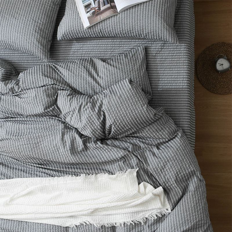 Cotton Seersucker 4 Piece Set Washed Striped 1.2m bed [fitted sheet three-piece set]