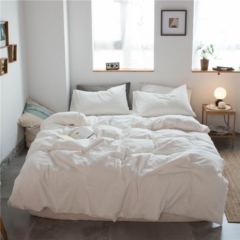 Cotton 4 Piece Set Modern Minimalist White Bed hat kit_1.8m bed-increase quilt cover 220x 240cm four-piece set
