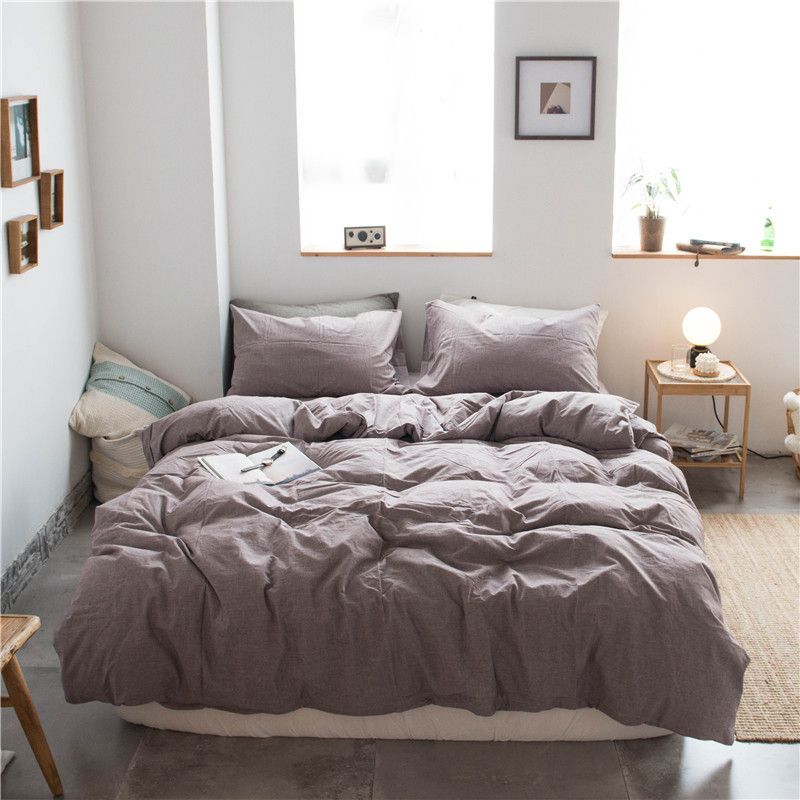 Cotton 4 Piece Set Modern Minimalist White Bed sheet kit_1.2m bed-quilt cover 150x 200 (3-piece set)