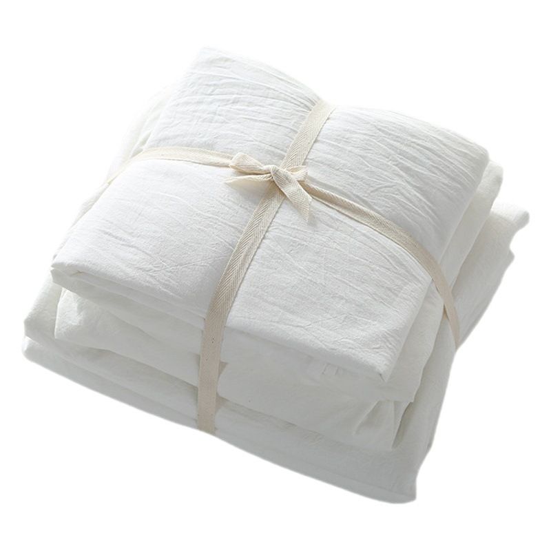 Cotton 4 Piece Set Modern Minimalist White Bed sheet kit_1.2m bed-quilt cover 150x 200 (3-piece set)