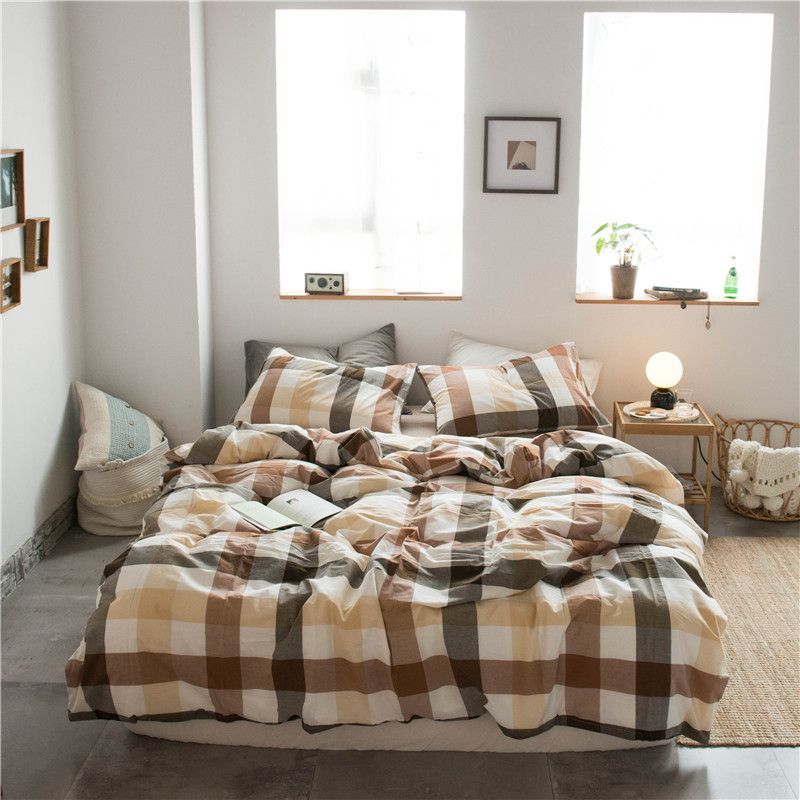 Cotton 4 Piece Set Modern Minimalist White Bed sheet kit_1.5m bed-quilt cover 200x 230cm (four-piece set)