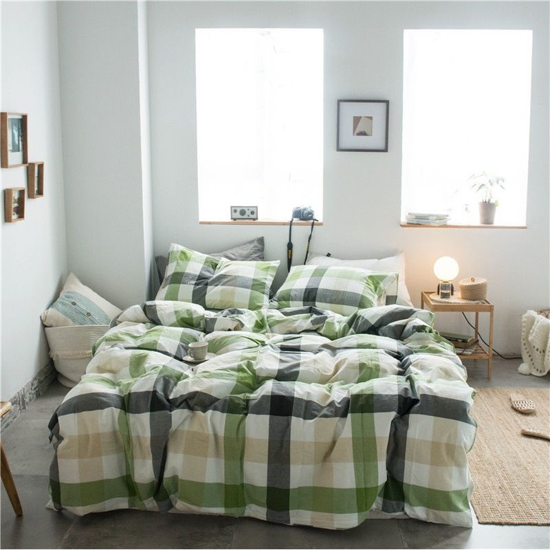 Cotton 4 Piece Set Modern Minimalist White Bed hat kit_1.5m bed-quilt cover 200x 230cm (four-piece set)