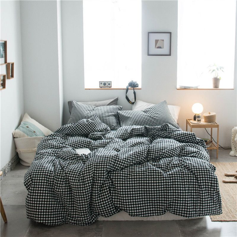 Cotton 4 Piece Set Modern Minimalist White Bed sheet kit_1.2m bed-quilt cover 150x 200 (3-piece set)
