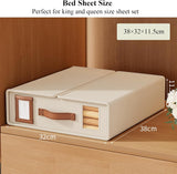 CARLA HOME Bed Sheet Organizer Set of 4 with Handle & Window for Covers, Pillowcases, Blankets, Clothes & Sheets (Beige)