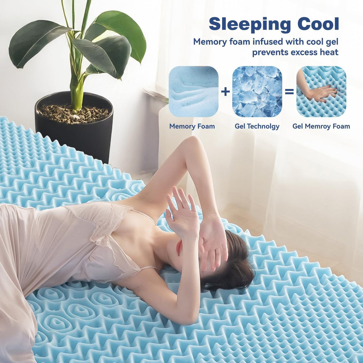 King Single Bamboo Memory Foam Mattress Topper 7-Zone 8cm