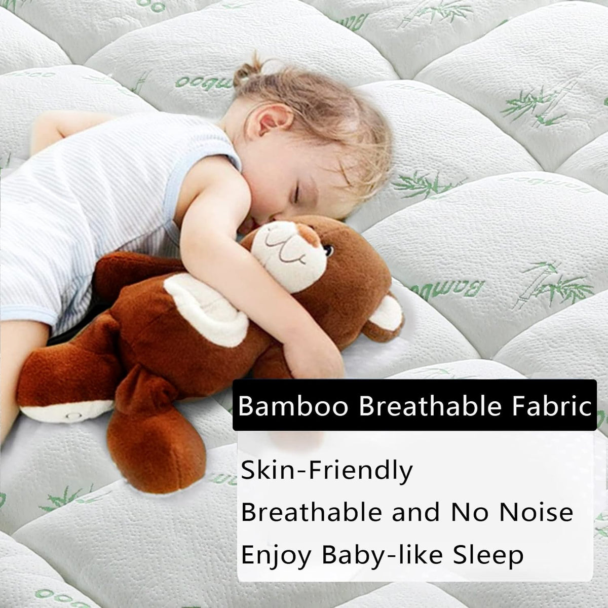 Bamboo Pillowtop Mattress Topper Luxury Bedding Mat Pad Protector Cover King Single 108 x 203 cm
