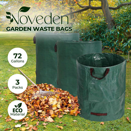 NOVEDEN 3 Packs Garden Waste Bags with 72 gallons (Green) NE-GWB-100-XS