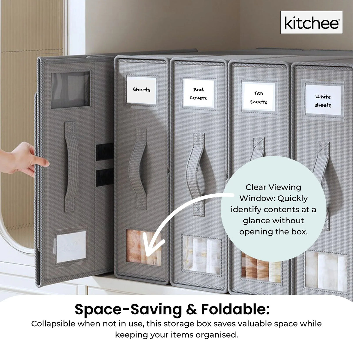 1x Kitchee Foldable Bed Sheet Storage Box - Linen and Closet Organiser Grey