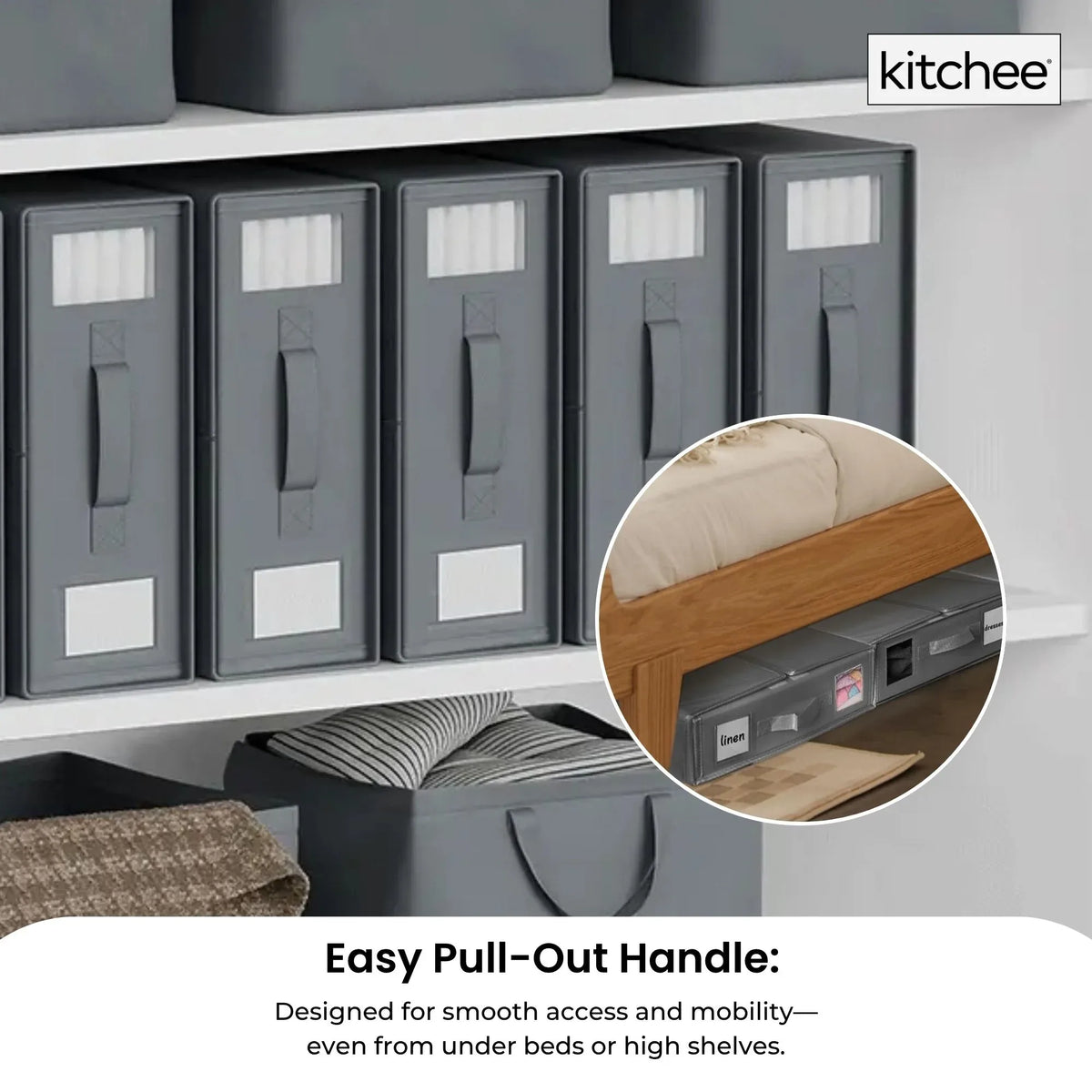1x Kitchee Foldable Bed Sheet Storage Box - Linen and Closet Organiser Grey