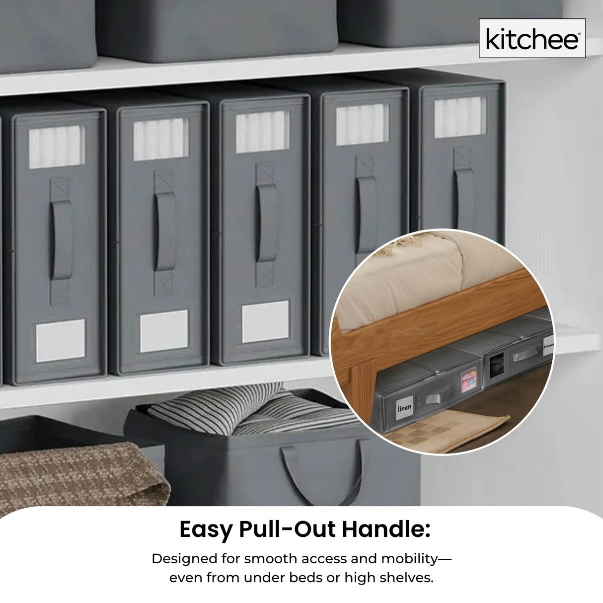 10x Kitchee Foldable Bed Sheet Storage Box - Linen and Closet Organiser Grey
